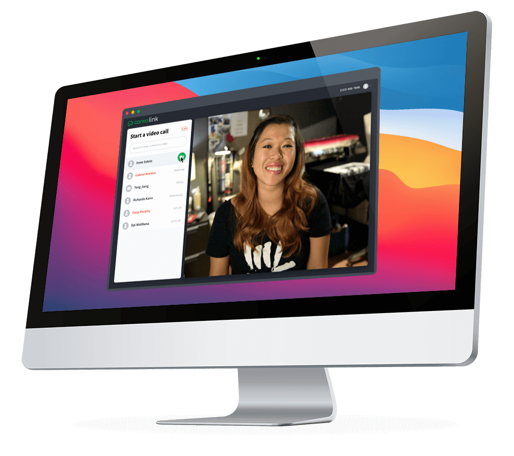 A monitor showing a video call